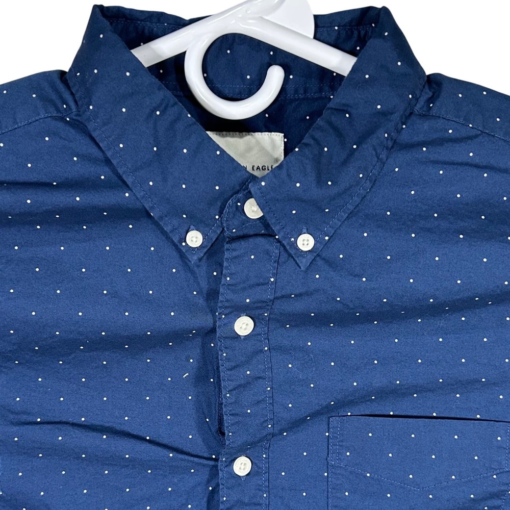 American Eagle Mens XL Button Down Long Sleeve Navy Dot Print Shirt EUC